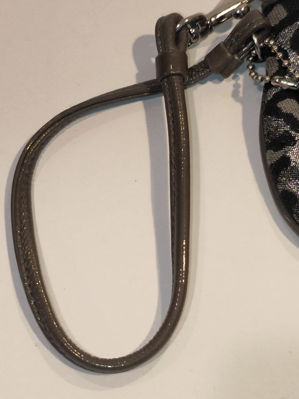 Coach Metallic Ocelot Leopard Print Mini Wristlet Pouch Silver Grey